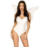 Close back view of iridescent glitter fairy wings with flower accents - Golddiggers Boutique