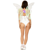 Front view of iridescent glitter fairy wings with flower accents - Golddiggers Boutique