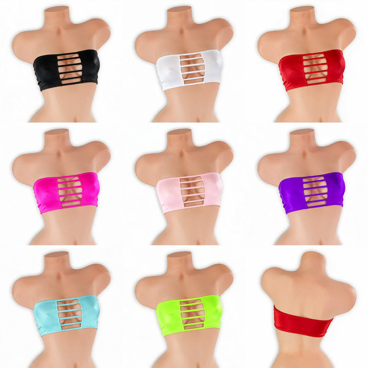 Ladder Cutout Bandeau Top on mannequin in all 8 colors, Golddiggers Boutique