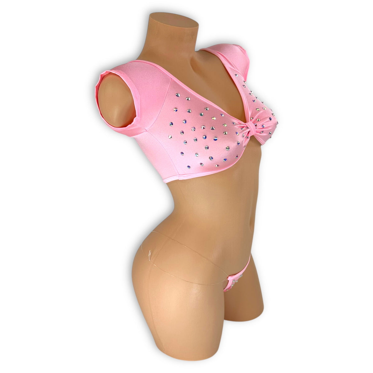 Laurel baby pink rhinestone set, side view showing rhinestone detail