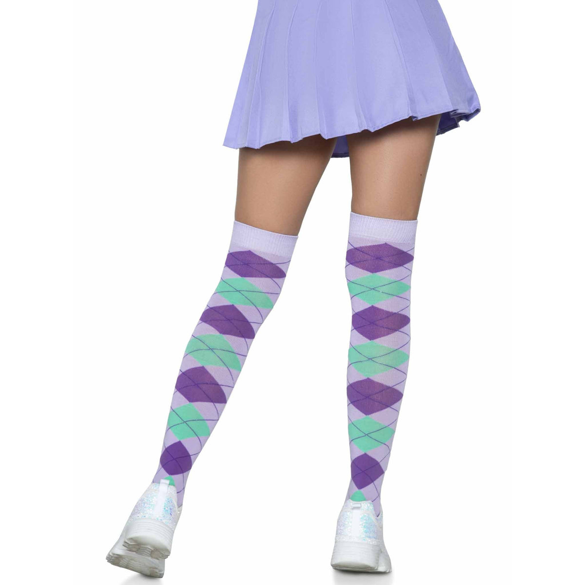 Back view of lavender argyle knit over the knee socks - Golddiggers Boutique