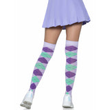 Back view of lavender argyle knit over the knee socks - Golddiggers Boutique