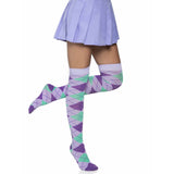 Side view of lavender argyle knit over the knee socks - Golddiggers Boutique