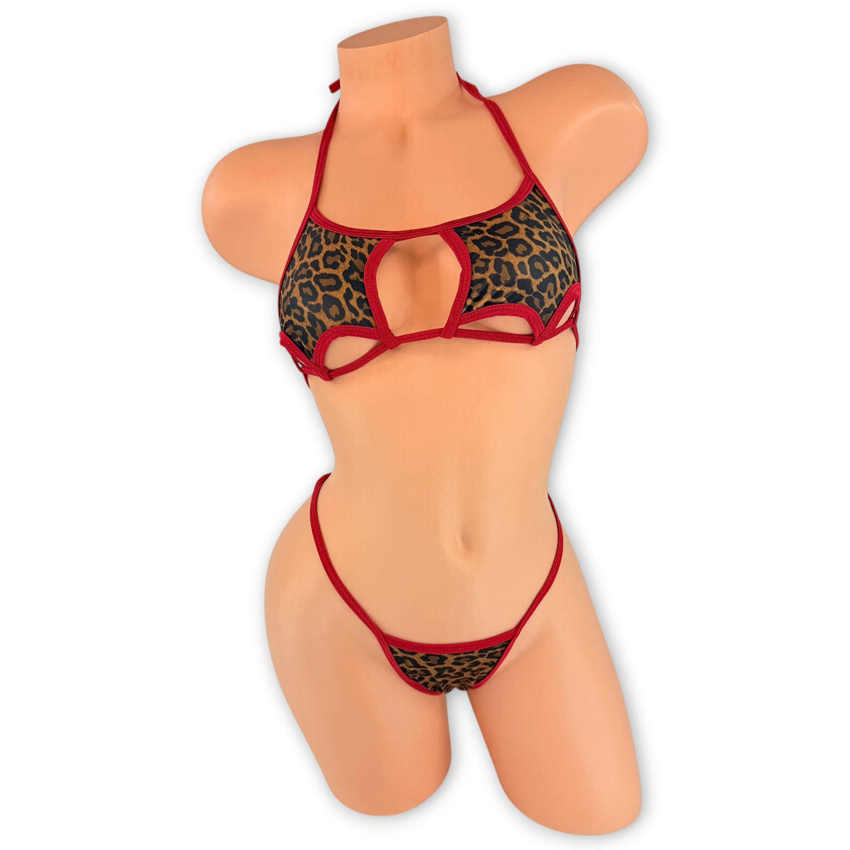 Leopard Imani star cut-out top with matching g-string, front view without the shorts