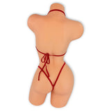 Leopard Zuri 'kini back view showing red neck and back ties and g-string back