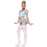 Front pose of light blue glass slipper princess costume with boned crop top - Golddiggers Boutique