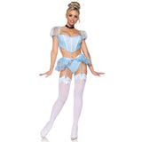 Front view of light blue glass slipper princess costume with boned crop top - Golddiggers Boutique