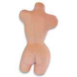 Back view of Lilac Holo micro 'kini on mannequin showing white elastic string ties and g-string back