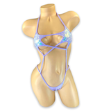 Front of the Lilac Stella sequin star cutout slingshot bodysuit with star-shaped cups