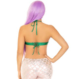 Detail view of green mermaid shell bra top - Golddiggers Boutique
