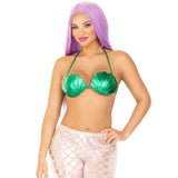Front view of green mermaid shell bra top - Golddiggers Boutique