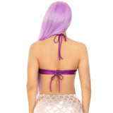 Detail view of purple mermaid shell bra top - Golddiggers Boutique