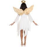 Front view of gold metallic angel wings and tinsel halo kit - Golddiggers Boutique