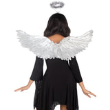 Detail view of silver metallic angel wings and tinsel halo kit - Golddiggers Boutique