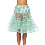 Close-up front view of mint knee length ruffle petticoat - Golddiggers Boutique