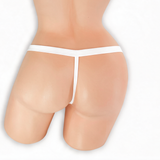 Moonstone white comfort strap t-back thong on mannequin, back view, Golddiggers Boutique