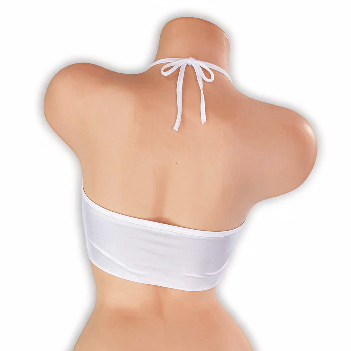 Moonstone white flowy o-ring top on mannequin, back view, Golddiggers Boutique