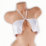Moonstone white flowy o-ring top on mannequin, front view, Golddiggers Boutique