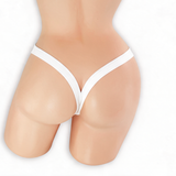 Moonstone white heart v-back thong on mannequin, back view, Golddiggers Boutique