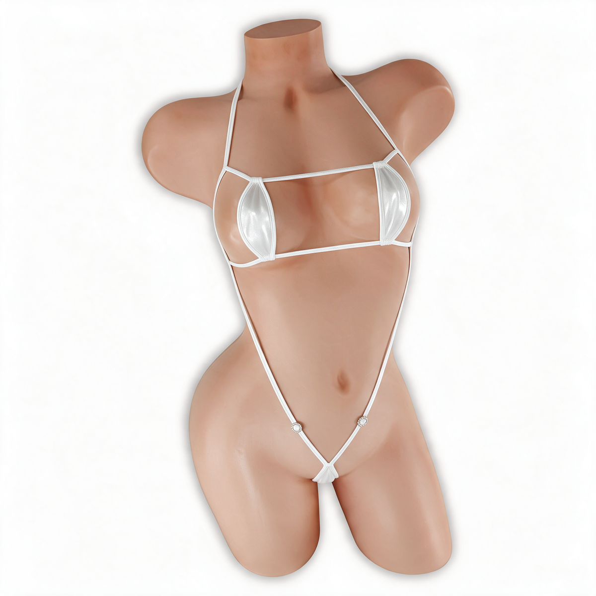 Moonstone white Juno Micro Bling Bodysuit, front, Golddiggers Boutique
