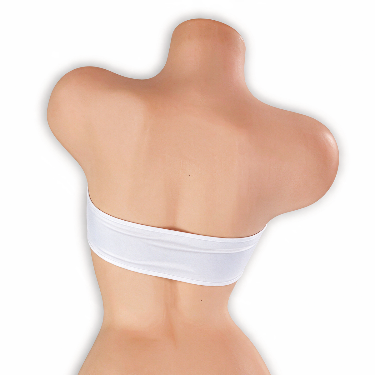 Moonstone white peekaboo bandeau top on mannequin, back view, Golddiggers Boutique