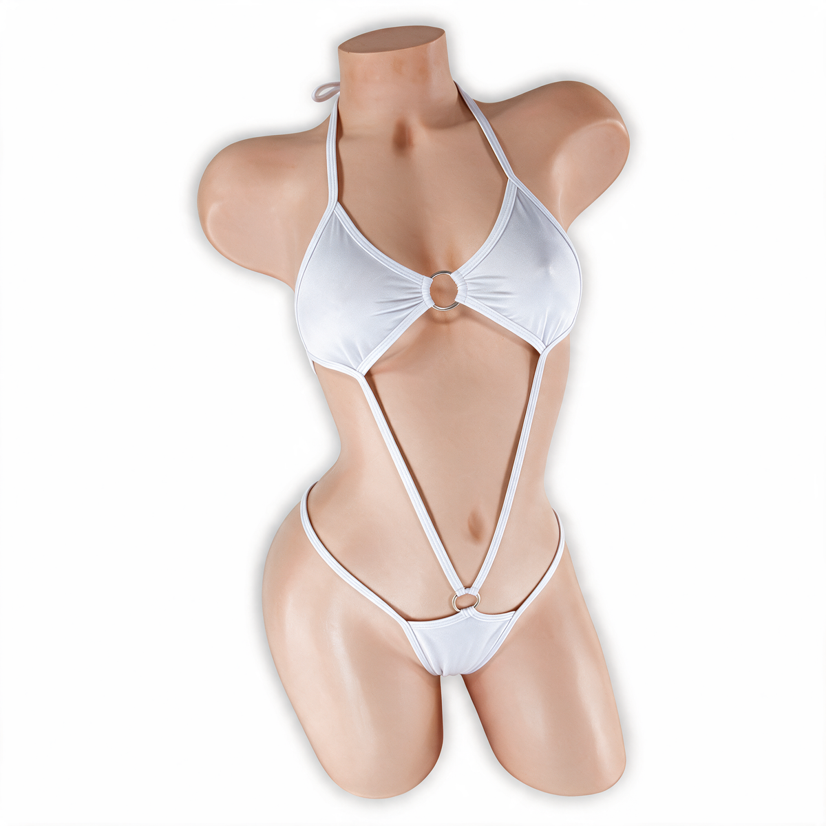 Moonstone white Remy O-Ring Slingshot Bodysuit, front, Golddiggers Boutique