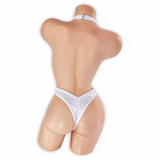 Moonstone white Savannah criss cross halter thong bodysuit, back, Golddiggers Boutique
