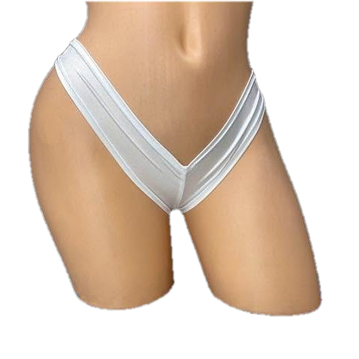 Moonstone white scrunch back super micro shorts on mannequin, front view, Golddiggers Boutique