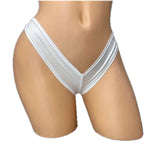 Moonstone white scrunch back super micro shorts on mannequin, front view, Golddiggers Boutique