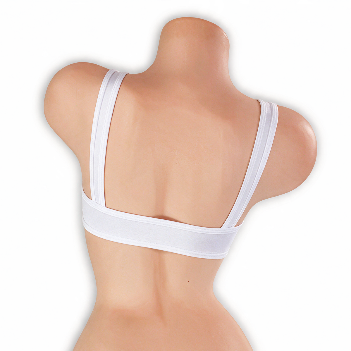 Moonstone white sleek underboob top on mannequin, back view, Golddiggers Boutique