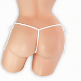 Moonstone white tie side g-string on mannequin, back view, Golddiggers Boutique