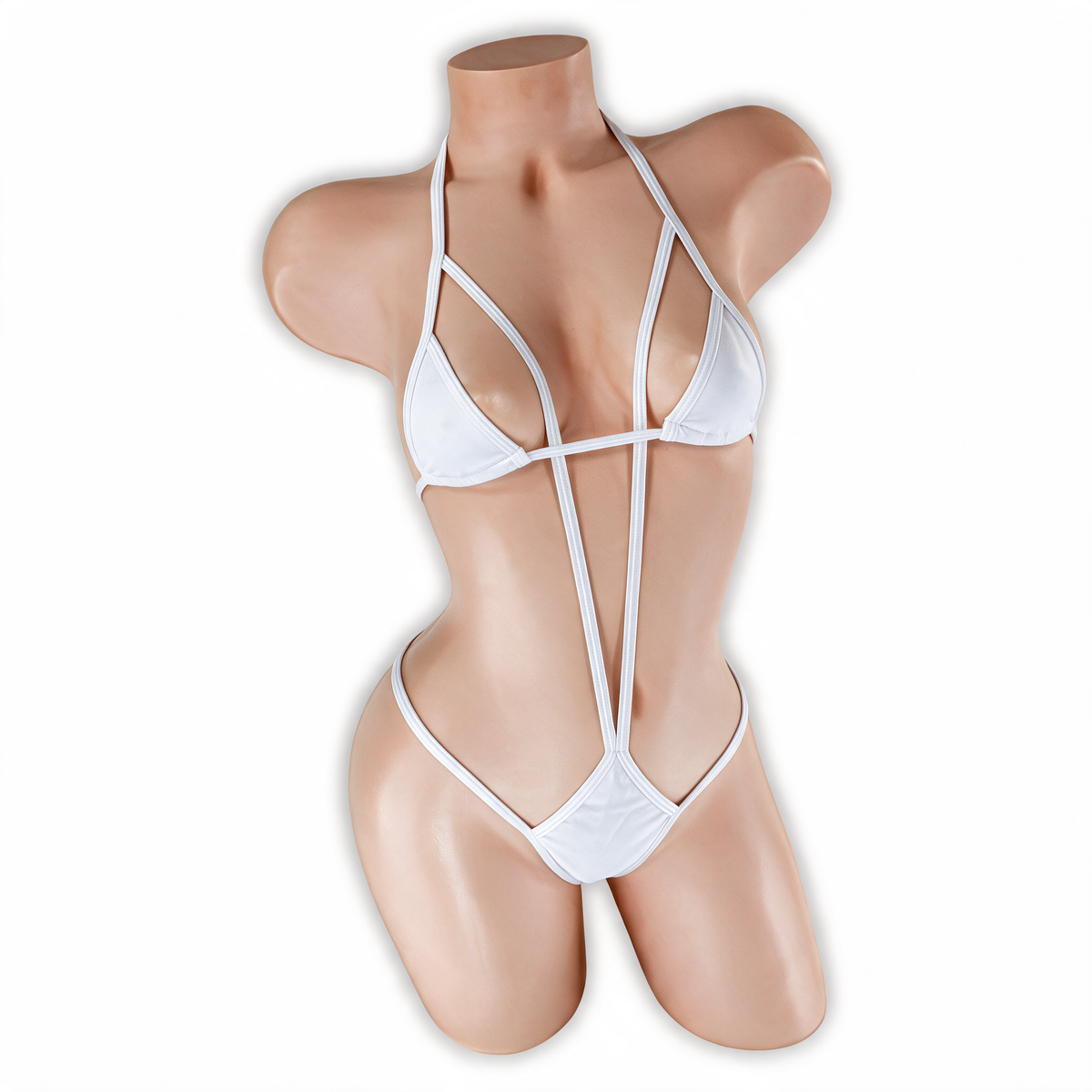 Moonstone white Zaria micro triangle slingshot bodysuit, front, Golddiggers Boutique