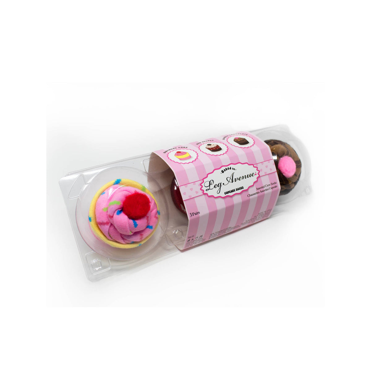 Package view of multicolor cupcake crew socks - Golddiggers Boutique