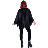 Back view of multicolor day of the dead skeleton poncho costume with floral hood - Golddiggers Boutique