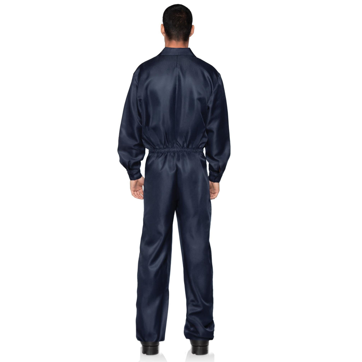 Back view of navy men's coverall jumpsuit costume - Golddiggers Boutique