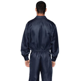 Close-up back view of navy men's coverall jumpsuit costume - Golddiggers Boutique