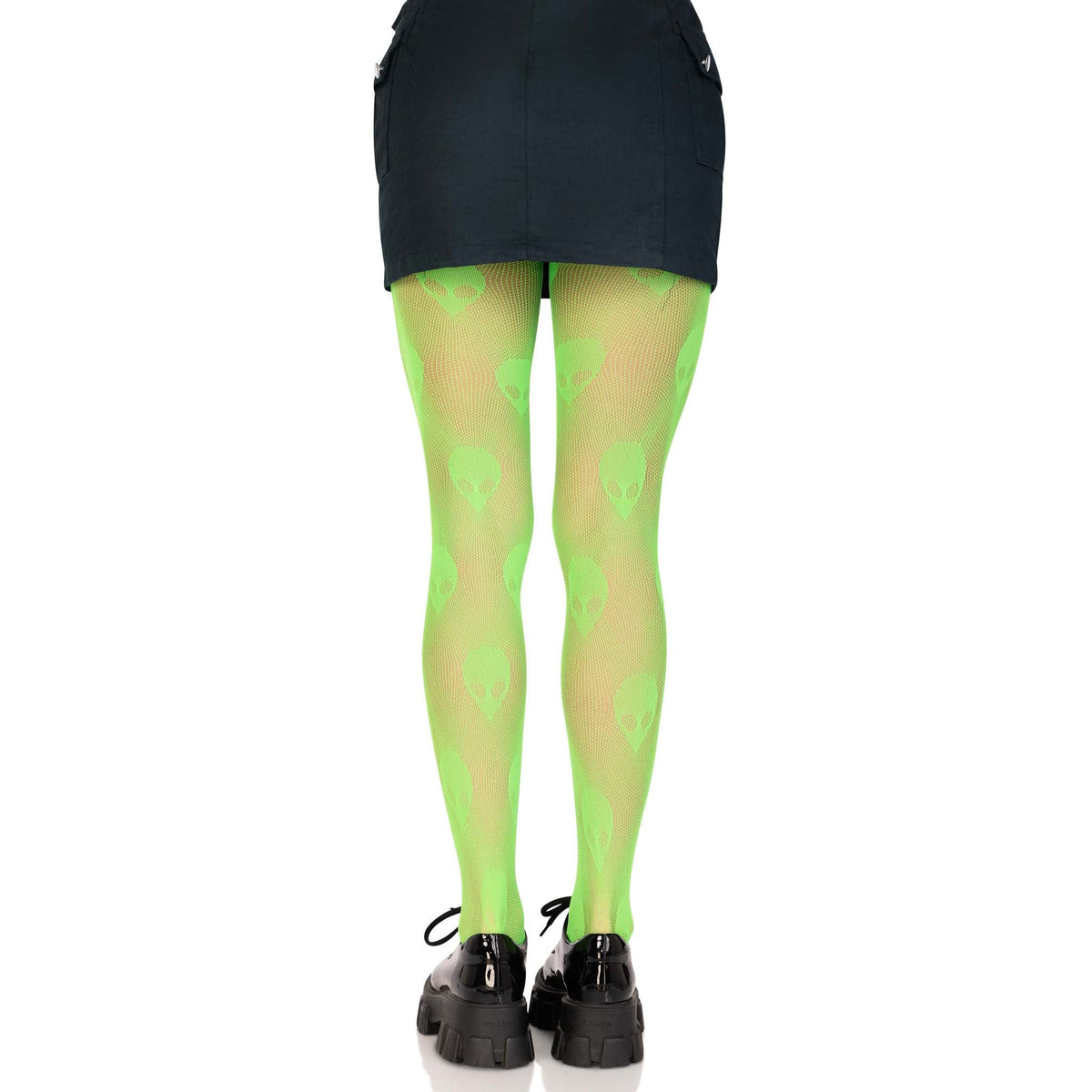 Back view of neon green alien net tights - Golddiggers Boutique