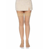 Front view of nude plus size sheer lace top stay-up thigh highs - Golddiggers Boutique