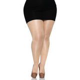 Front view of nude sheer to waist tights with cotton crotch in plus size - Golddiggers Boutique
