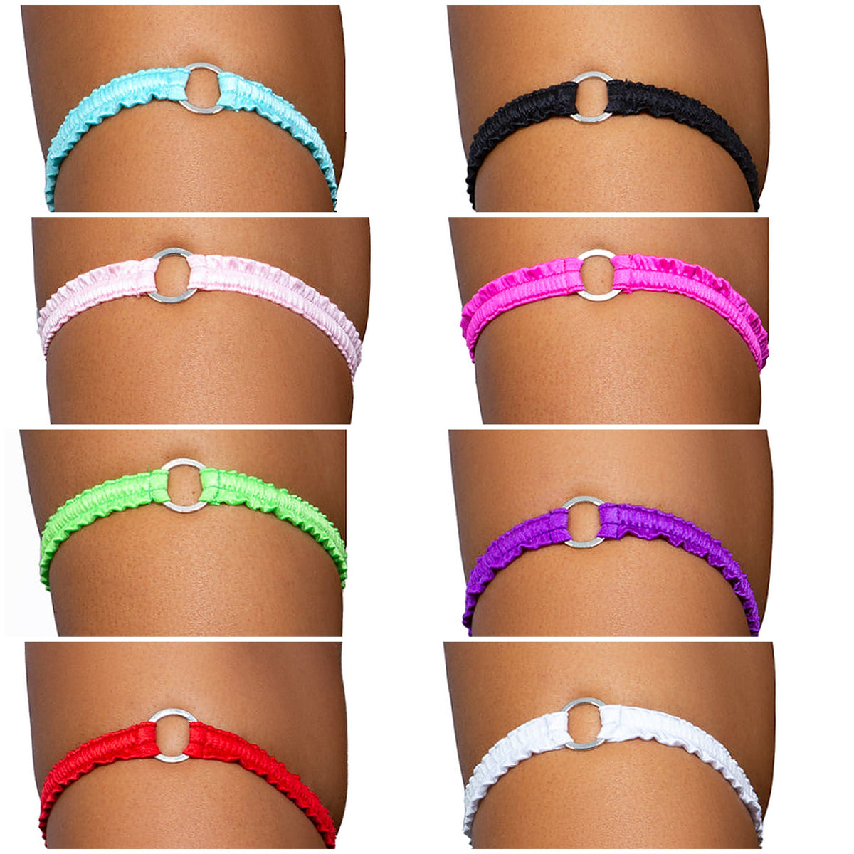 O-ring ruched tip garter in all 8 colors, Golddiggers Boutique