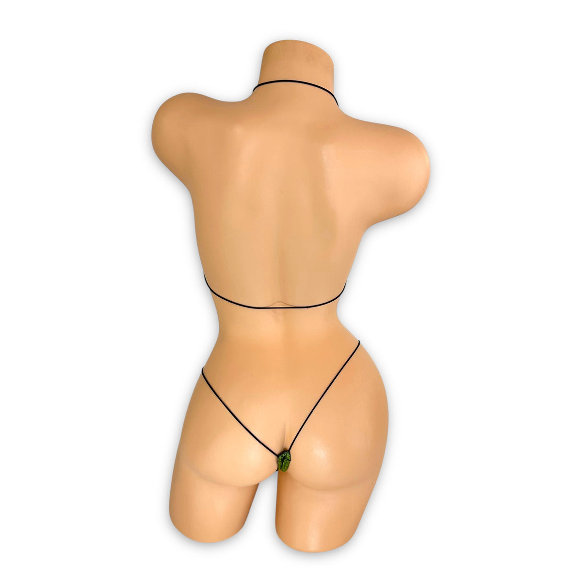 Olive Green Holo micro 'kini, back view on mannequin