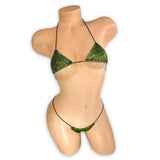 Olive Green Holo micro 'kini, front view on mannequin