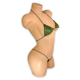 Olive Green Holo micro 'kini, side view on mannequin