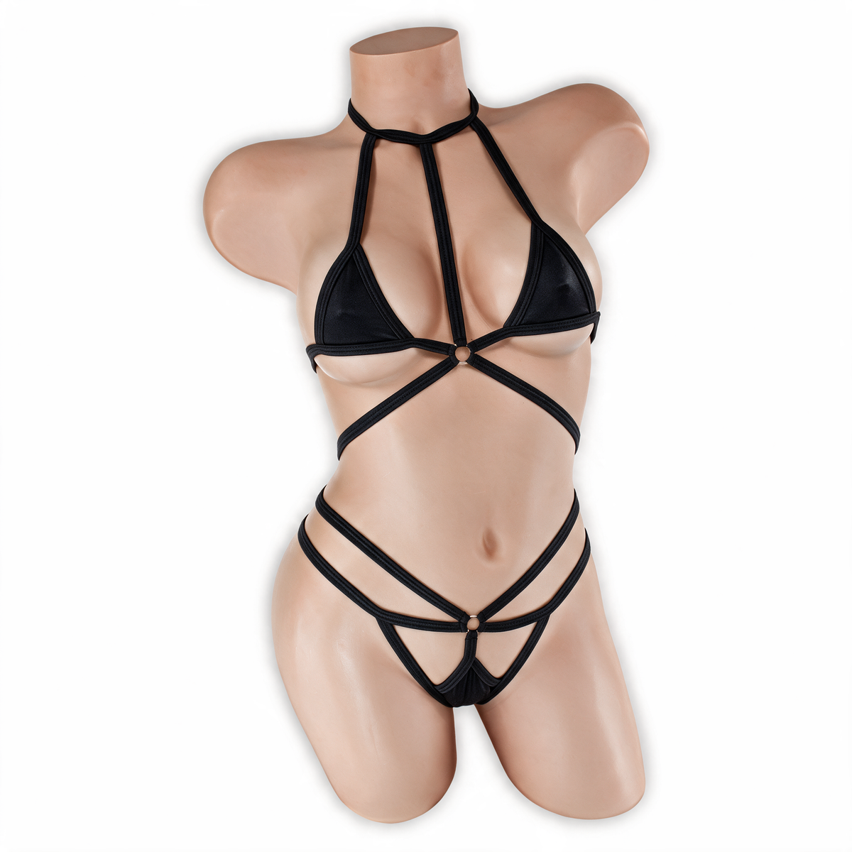 Onyx black Dolly Choker Micro Bodysuit, front, Golddiggers Boutique
