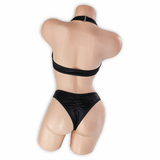 Onyx black Esmeralda asymmetrical O-ring halter bodysuit, back, Golddiggers Boutique