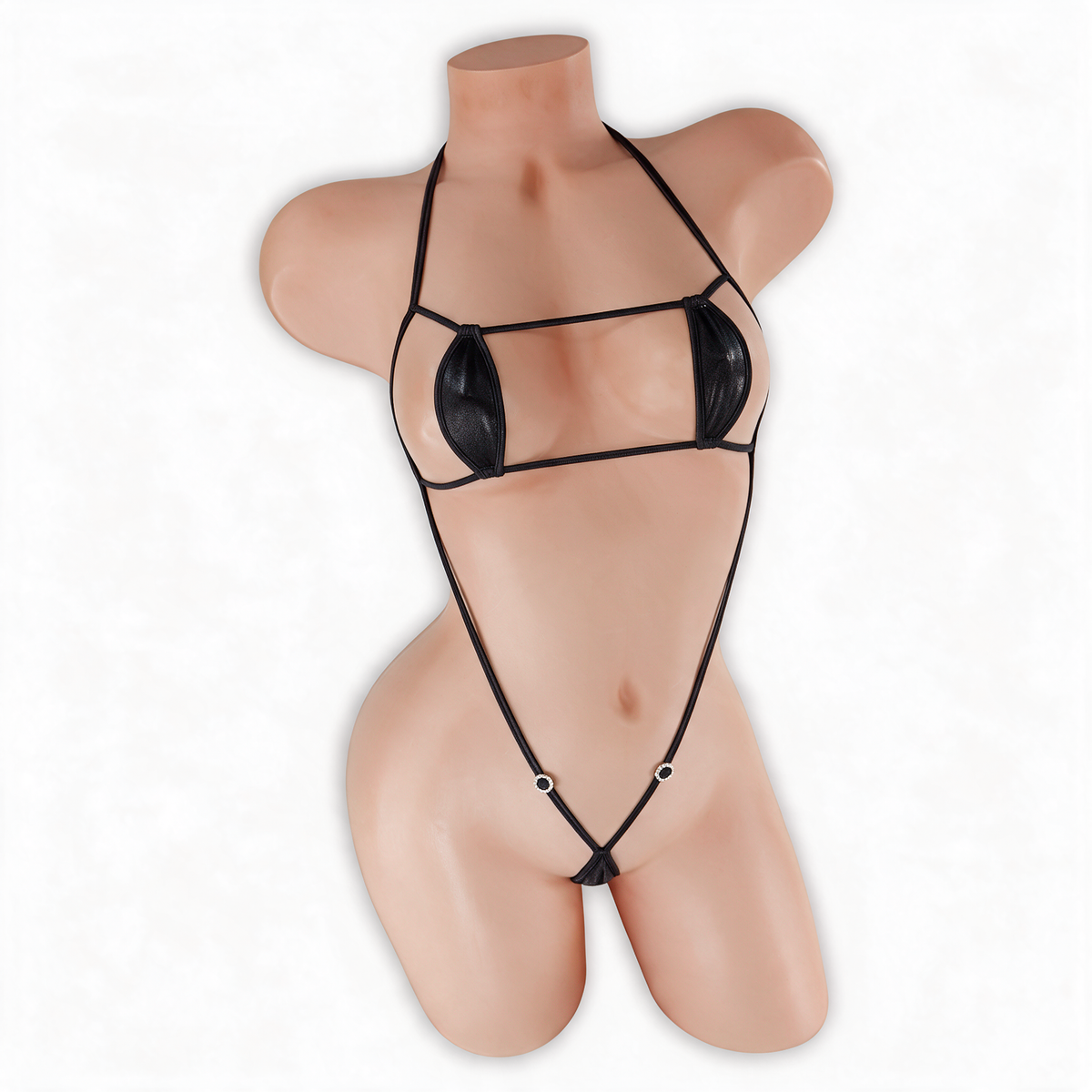 Onyx black Juno Micro Bling Bodysuit, front, Golddiggers Boutique