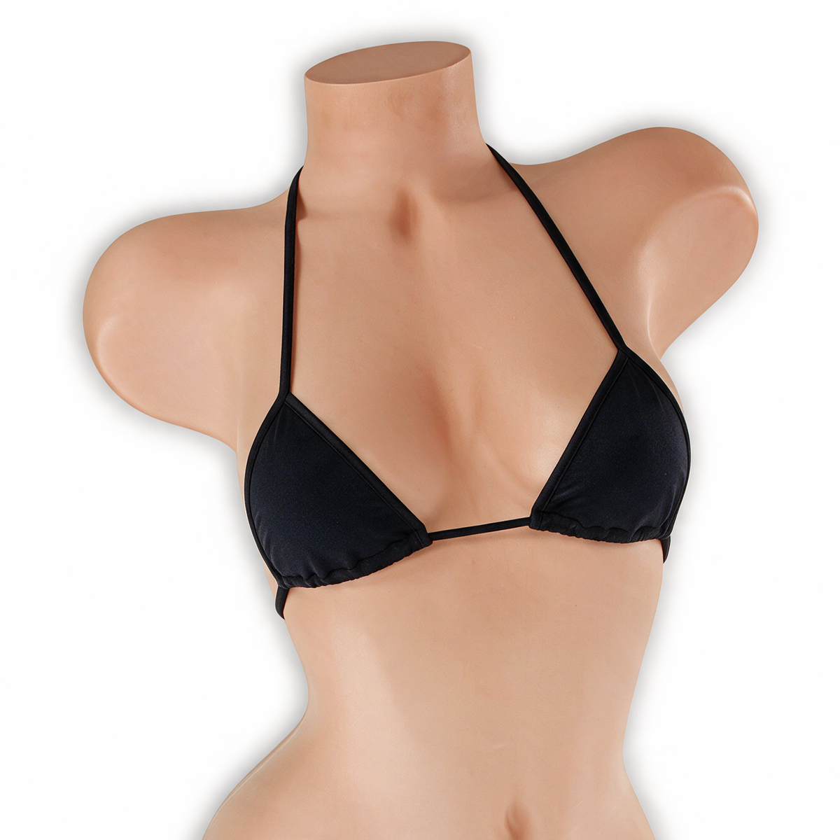 Onyx black mini tri top on mannequin, front view, Golddiggers Boutique