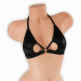 Onyx black open front o-ring top on mannequin, front view, Golddiggers Boutique