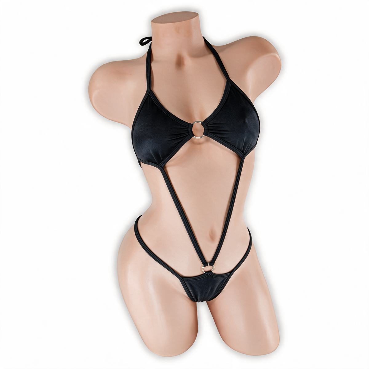 Onyx black Remy O-Ring Slingshot Bodysuit, front, Golddiggers Boutique