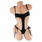 Onyx black Skye shoulder tie bodysuit, front, Golddiggers Boutique